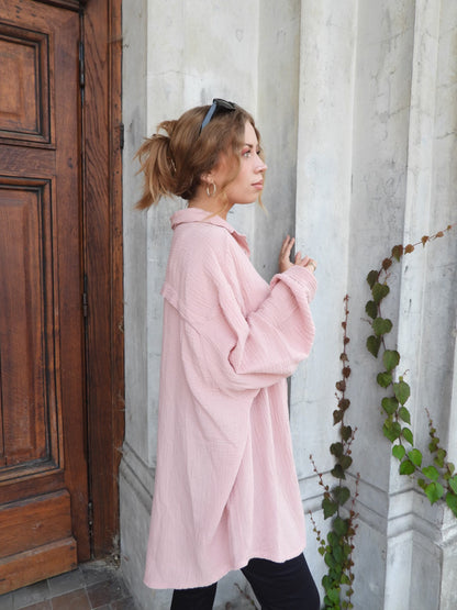 Chemise en gaze de coton rose blush