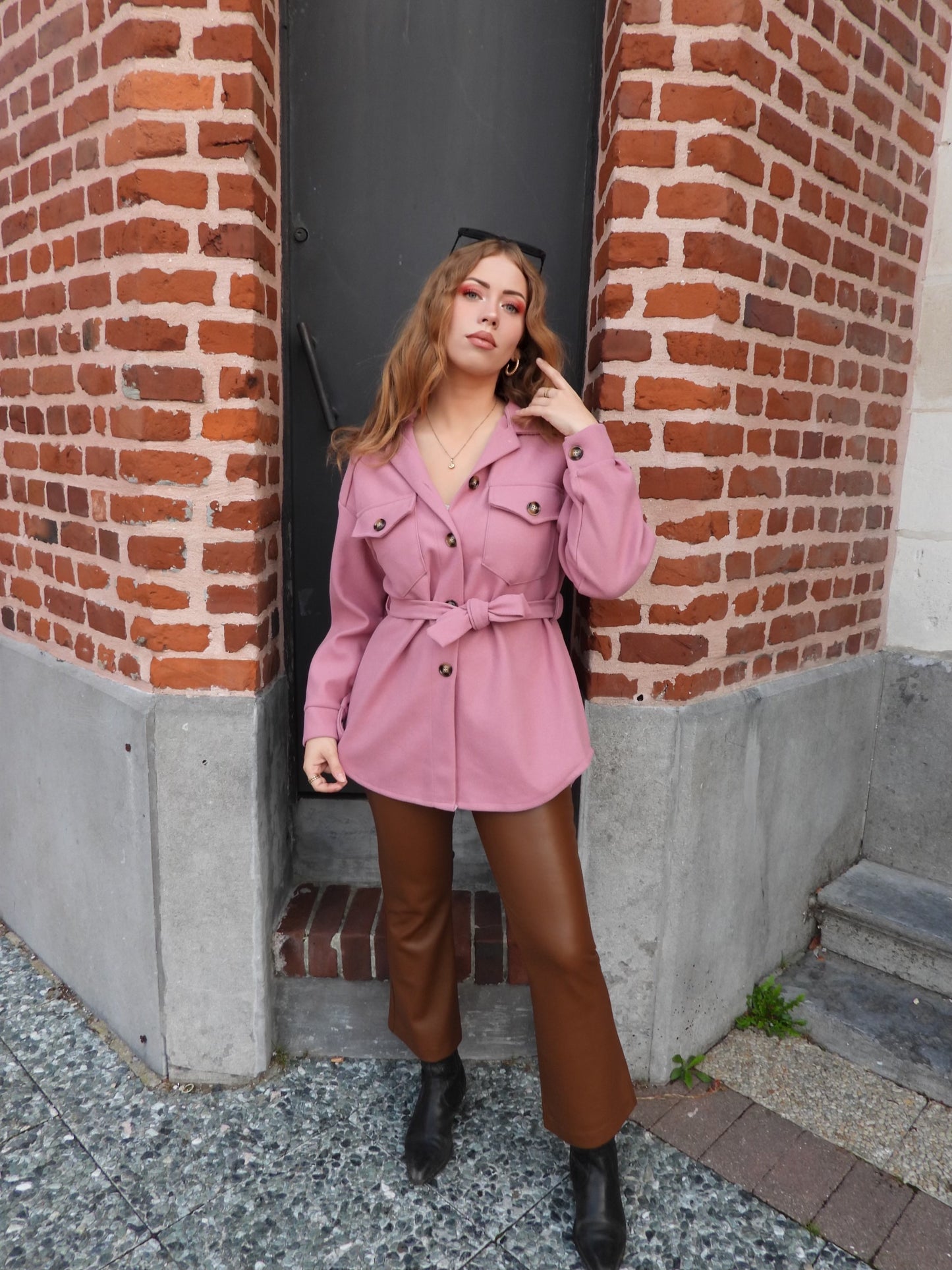 Veste ceinturée rose