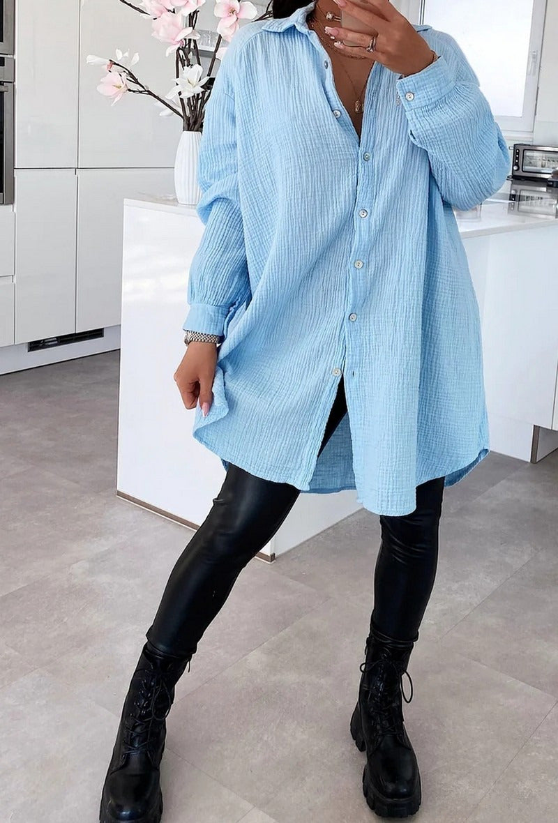 Chemise en gaze de coton Bleu