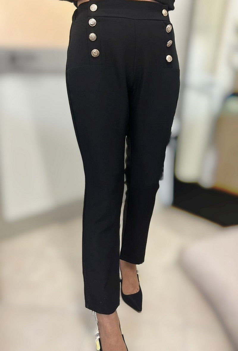 Pantalon noir chic avec boutons